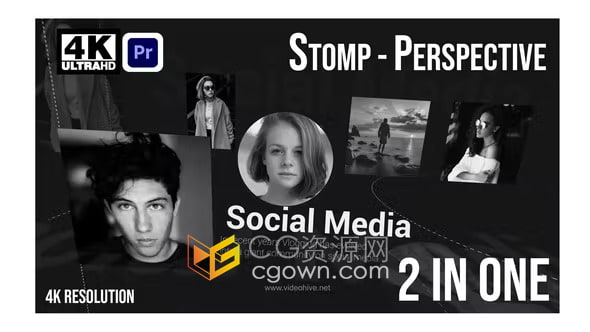 PR模板-非常酷的黑白时尚服饰美妆片头介绍stomp快闪图文透视效果