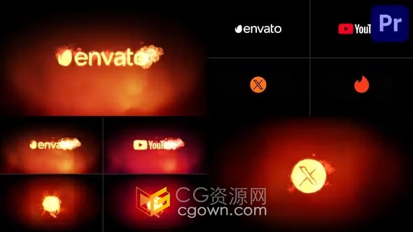 PR模板-动态火焰冲击力漏光闪烁扭曲效果爆炸熔化瞬间Logo展现