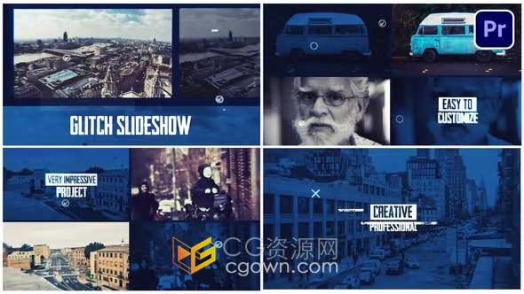 故障扭曲效果动画制作宣传幻灯片视频-PR模板