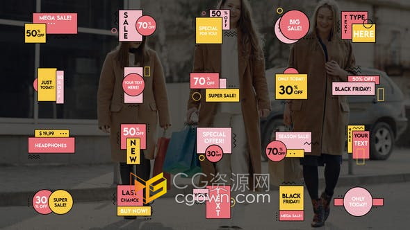 PR模板-Mega Sale Titles 20组现代时尚价格标签视频字幕动画