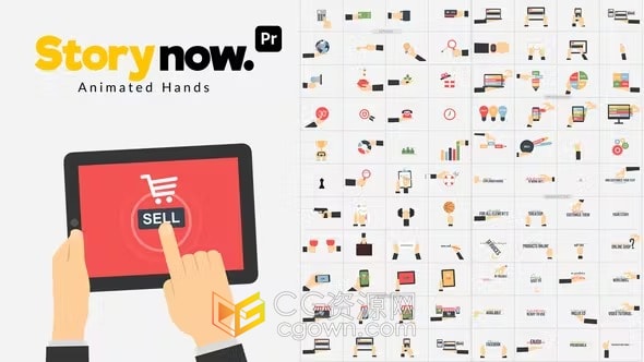 80种二维扁平化手势操作演示图形MG动画-PR模板下载