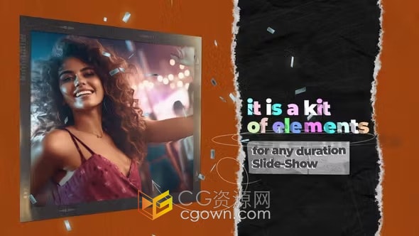 PR模板-花哨摇滚风格撕纸动画定格效果3D gif幻灯片音乐活动宣传片