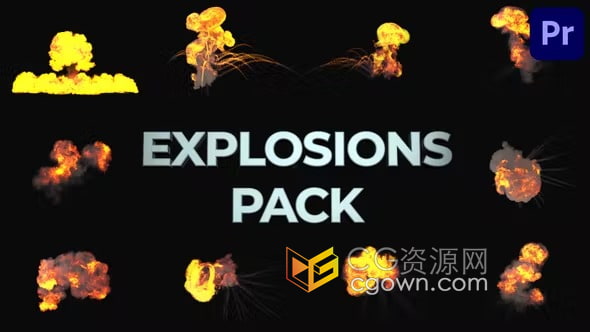 PR模板-用于VFX动态图形过渡标题等火和烟雾能量逼真爆炸元素