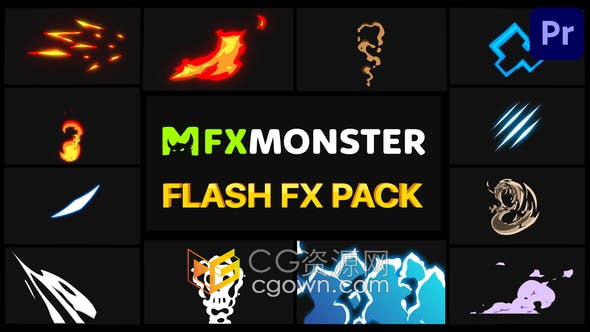 PR模板-12组卡通MG手绘液体流体烟花图形动画Flash FX Pack 08