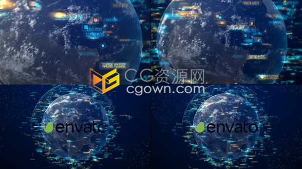 PR模板工程-3D高科技地球仪动画效果制作4K互联网大数据区块链介绍活动开幕