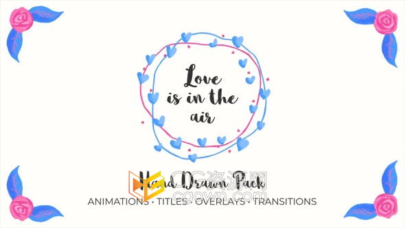 Premiere模板-手绘卡通插画元素情人节广告婚礼视频浪漫幻灯片