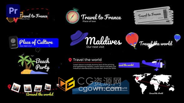 PR模板-30组创意旅游vlog视频字幕动画文字标题