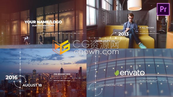 现代时尚时间线宣传介绍公司商业历史发展图文动画视频效果-AE与PR模板下载