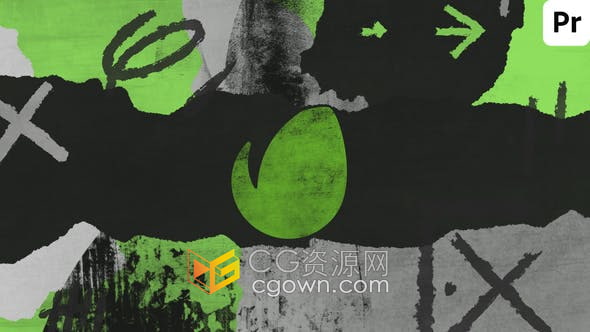 PR模板-卡通动画撕纸复古网格视频片头LOGO动画