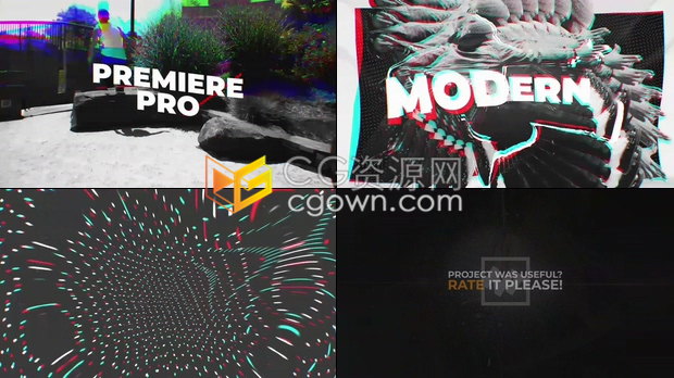 适用于体育赛事旅游vlog商业时尚音乐节介绍短片复古故障视频片头-PR模板下载