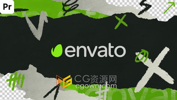 PR模板-复古卡通撕纸LOGO动画转场效果视频片头