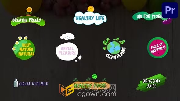 乡村振兴手绘动画卡通文字标题视频字幕20组PR模板