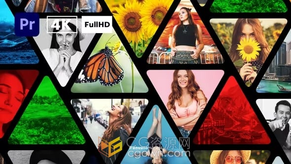 三角形照片动画视频墙宣传开场片头PR模板