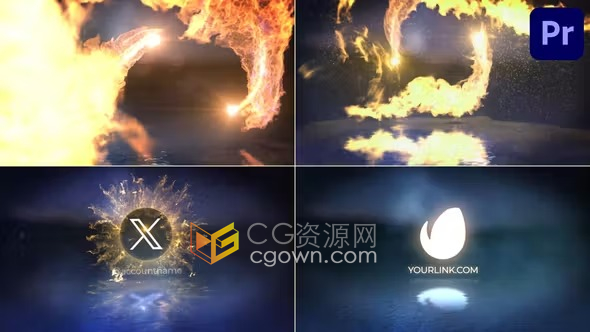 火焰飞过水面碰撞爆炸视觉震撼逼真火舞LOGO动画-PR模板