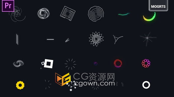 PR模板-30个动态图形元素抽象连拍圆圈线条4K分辨率