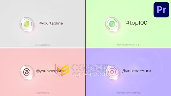 时尚逼真现代3D玻璃球风格翻转玻璃球LOGO动画-PR模板