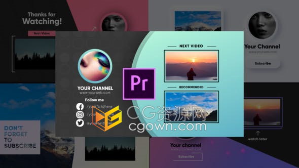 PR模板下载5组卡片样式设计社交媒体主页介绍包装图形动画视频