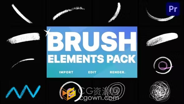 Brush Elements 9组卡通涂鸦笔刷线条绘画划痕元素动画PR模板
