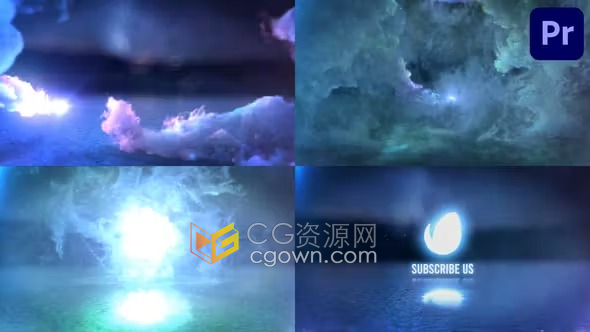 美丽烟尾闪光粒子飞过夜晚的海洋史诗爆炸特效LOGO动画-PR模板