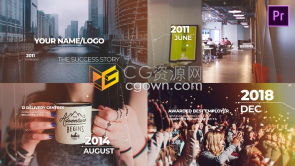 PR预设/AE模板-刻度线条动画展示公司发展时间线企业大事件商务宣传幻灯片