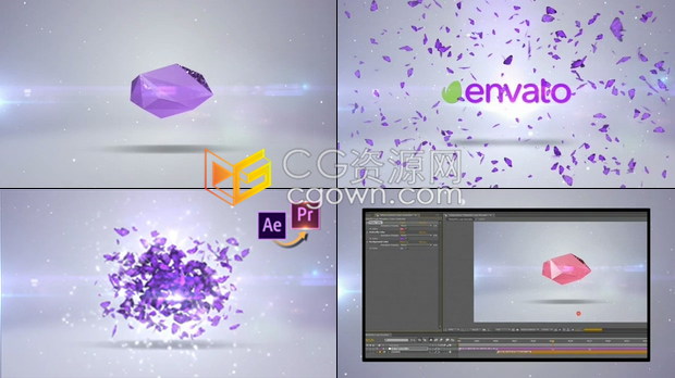 PR预设/AE模板-魔法多彩水晶棱镜钻石破碎美丽蝴蝶纷飞Logo标志动画