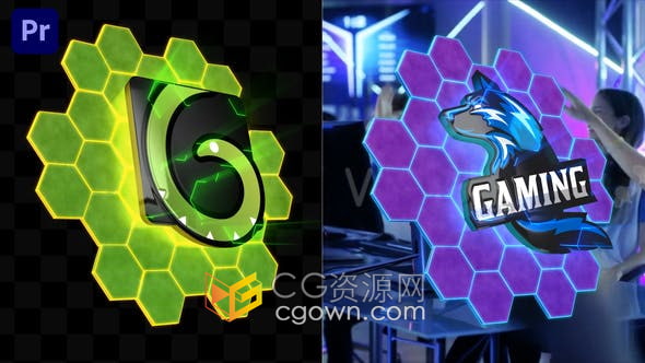 AE模板-高科技霓虹灯六边形图形转场游戏宣传视频片头