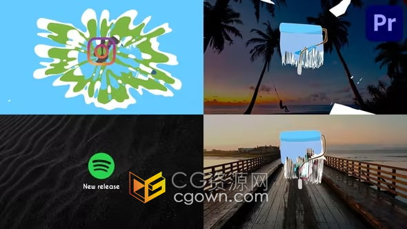 趣味卡通滚轮油漆刮刷动画手绘过渡徽标LOGO展示PR标志模板