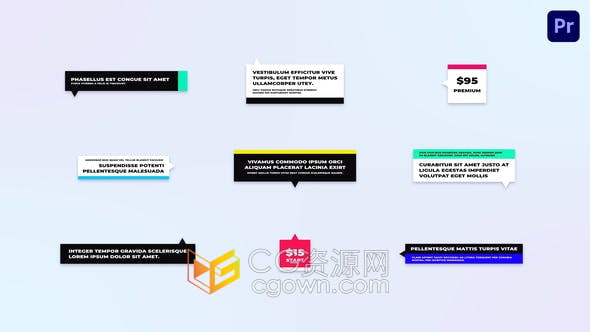 PR模板-Stylish Call Outs 9组文字注释信息视频字幕条动画