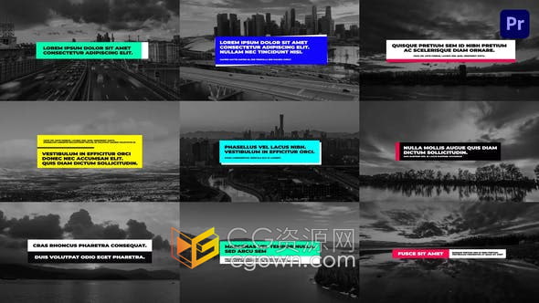 PR模板-9个方框图形背景文字标题排版字幕动画