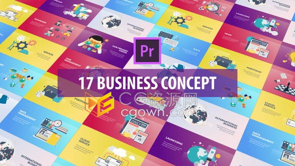 17个商业概念平面动画场景多用途Premiere Pro模板制作视频解说信息图表网络动画
