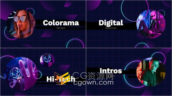 PR模板-彩色故障动画赛博朋克风格介绍视频片头宣传