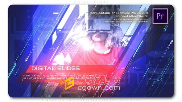 PR/AE模板-数字元素故障动画标题计算机媒体开场白军事武器介绍技术幻灯片