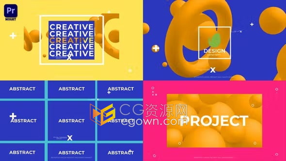 创意片头PR模板多彩图文元素标志动画开场