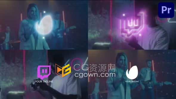 PR标志模板-小束圆点光效旋转式演绎彩色柔和灯光徽标LOGO动画