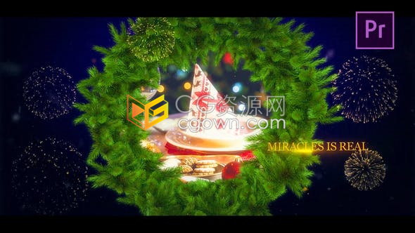 圣诞节幻灯片制作AE与PR模板下载金色粒子烟花动画文字标题