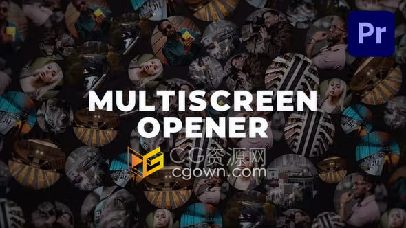 音频同步创意多屏拼贴头像照片墙分屏相册时尚片头免费PR视频模板