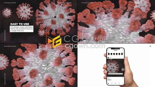 新型冠状病毒介绍视频动画制作10种效果包括手机竖屏幕-PR模板下载
