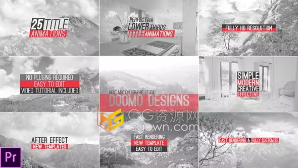 25个IN/OUT标题动画干净简单视频文字动画-PR模板