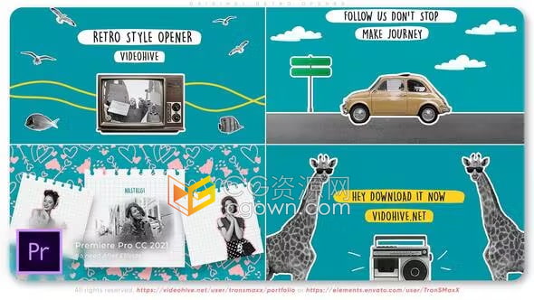 70年代复古嬉皮风格效果有趣标题鲜艳色彩创建闪购视频宣传片-AE与PR模板