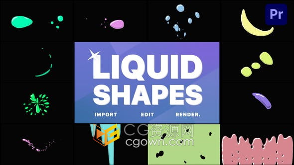 PR模板-12组液体MG图形动画流体飞溅卡通元素视频