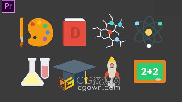 AE模板-13组教育类图标动画如科学/几何/宇宙飞船/化学等