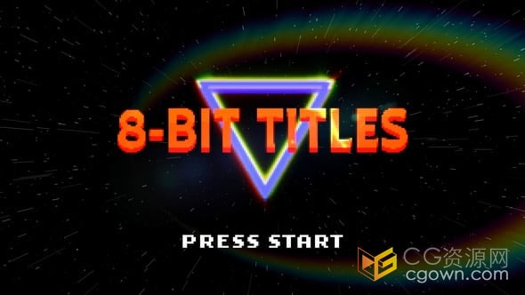 经典的8位视频游戏风格像素化字体霓虹灯几何图形复古标题-PR模板