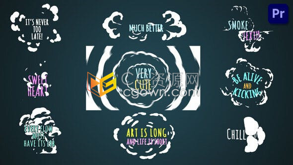 烟雾扩散效果动态创意卡通标题动画视频字幕PR模板