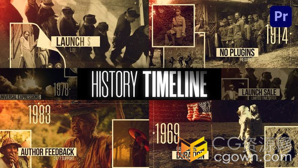 AE与PR模板-时间线怀旧复古风重大事件历史回顾纪录片