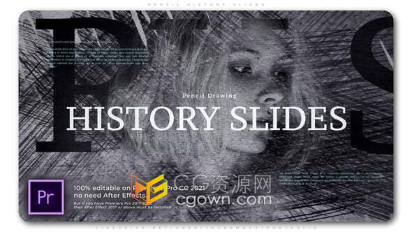 PR/AE模板-独特铅笔画素描风格制作历史教育戏剧视频老旧电影开场白