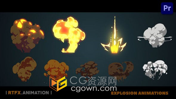 火焰爆炸烟雾升腾炫酷漫画手绘效果卡通特效PR模板