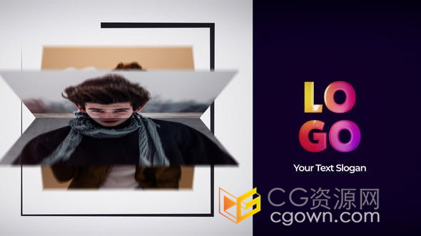 图片页面翻转立体变换时尚简约LOGO标题片头PR模板