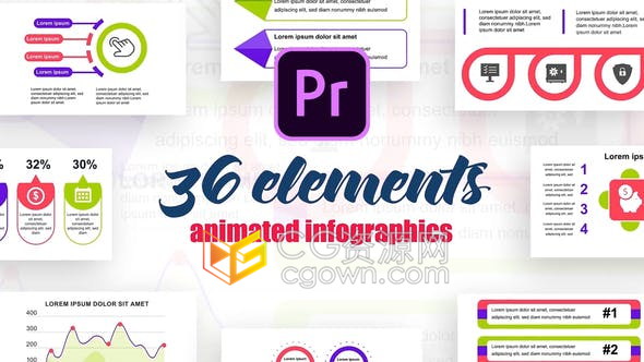 PR预设36组现代公司统计信息数据图表企业业务分析演示动画元素