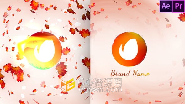 AE/PR模板-叶子汇聚3D球体快速演绎秋叶四散标志展示动画