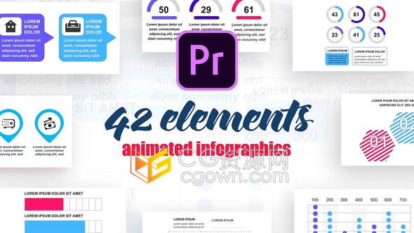 PR预设42种信息图表元素制作技术公司企业数据统计报表动画